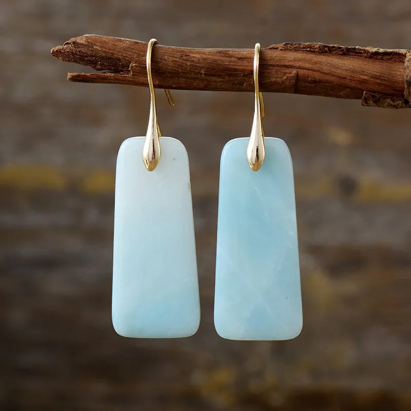 Aretes Geométricos de Piedra Natural y Cobre | Diseño Artesanal Moderno · Joyería Eco-Chic · Regalo Visual Bohemio · 60mm