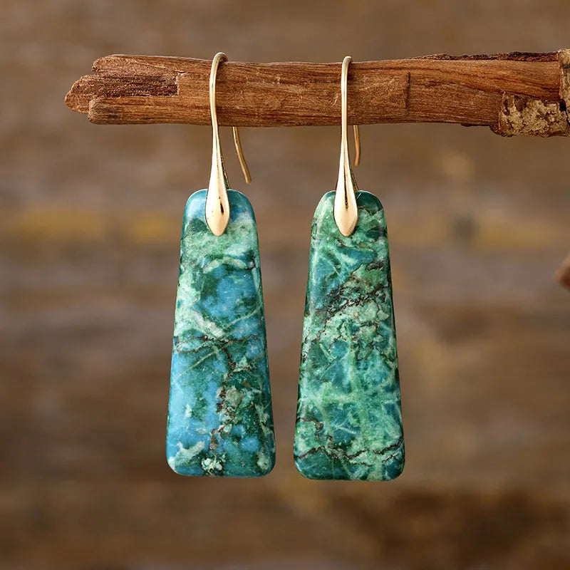 Aretes Lágrima en Piedra Natural y Cobre | Diseño Artesanal Casual · Joyería Bohemia · Regalo Visual Eco-Consciente · 5.5 cm