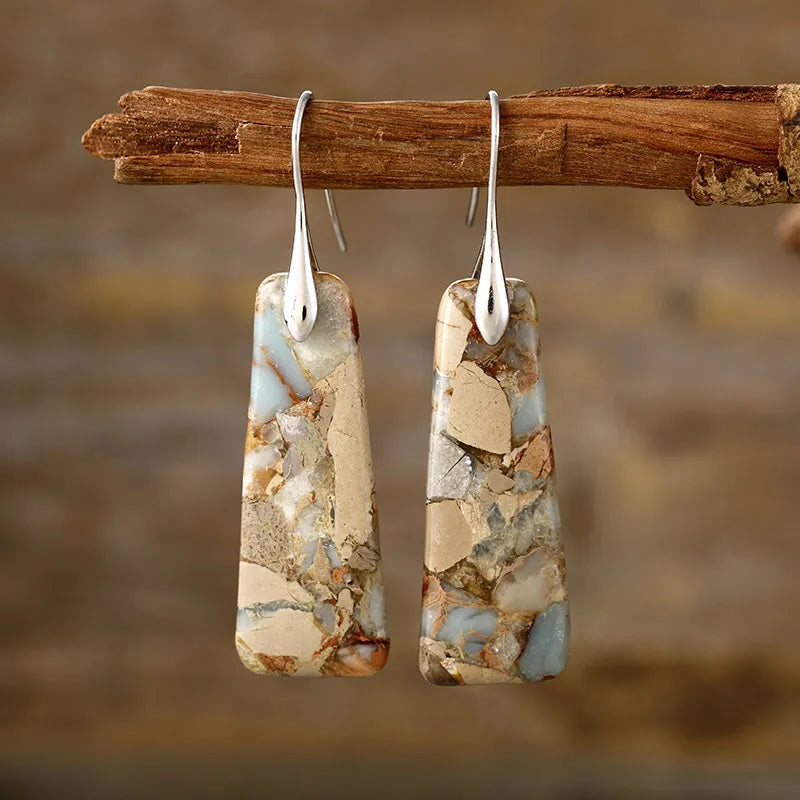 Aretes Lágrima en Piedra Natural y Cobre | Diseño Artesanal Casual · Joyería Bohemia · Regalo Visual Eco-Consciente · 5.5 cm