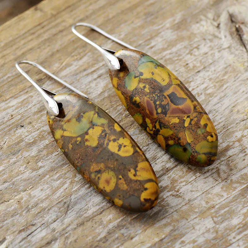 Aretes Colgantes en Piedra Natural y Cobre | Diseño Artesanal Elegante · Estilo Boho Chic · Regalo Visual Eco-Consciente · 65mm
