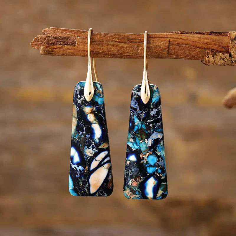 Aretes Lágrima en Piedra Natural y Cobre | Diseño Artesanal Casual · Joyería Bohemia · Regalo Visual Eco-Consciente · 5.5 cm
