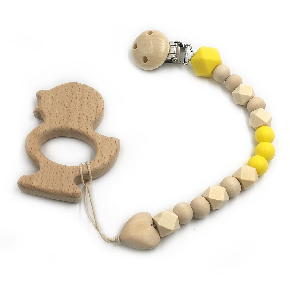 Set de 2 Mordederas Bebé Geabyte | Madera Orgánica Animal + Cuentas de Silicona Sensorial | Juguete Estimulante Ligero 3+ Meses | Regalo DIY Natural