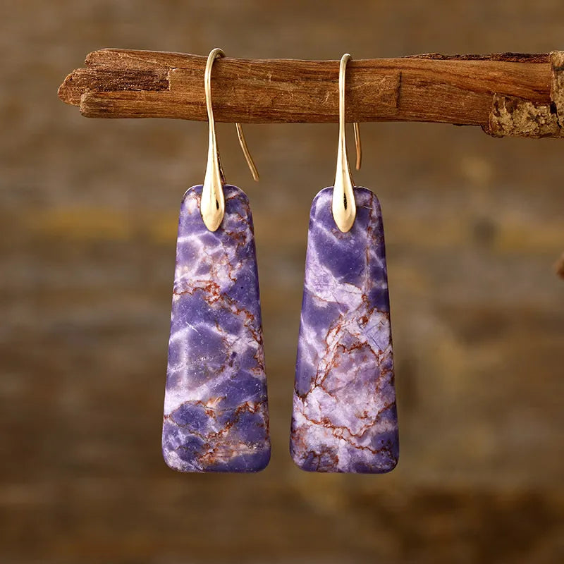 Aretes Lágrima en Piedra Natural y Cobre | Diseño Artesanal Casual · Joyería Bohemia · Regalo Visual Eco-Consciente · 5.5 cm