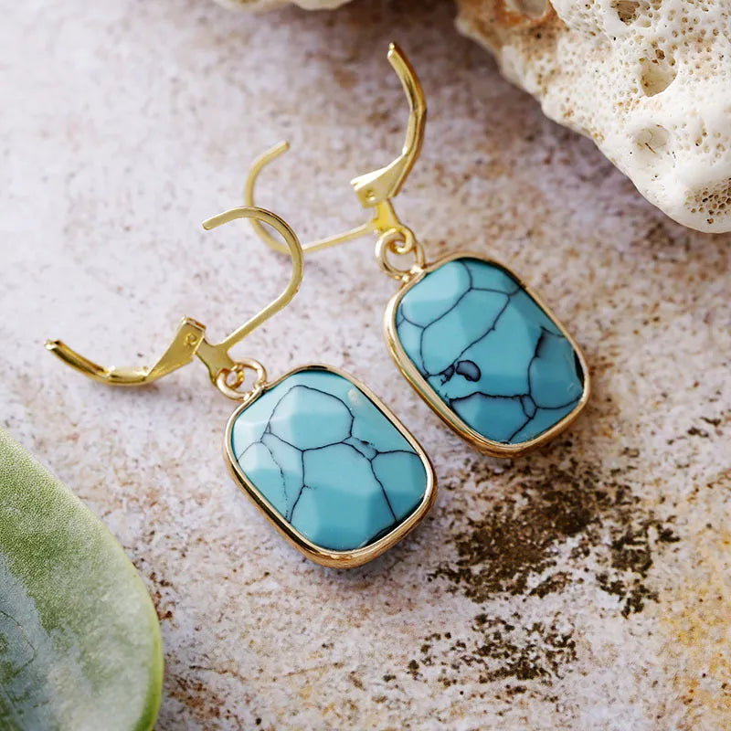 Aretes Colgantes de Piedra Natural y Cobre | Diseño Mineral Artesanal · Estilo Boho Chic · Joya Eco-Consciente · 60mm