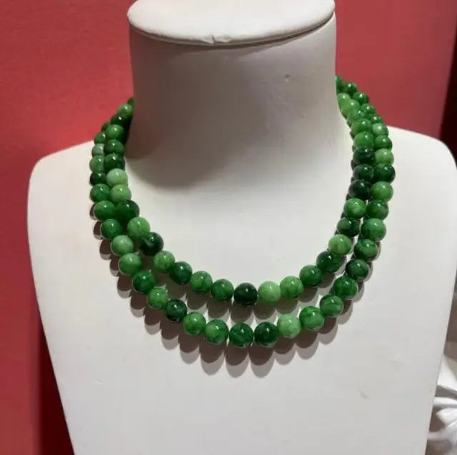 Collar Largo de Piedra Natural | Cuentas Redondas con Textura Esmeralda · Diseño Artesanal Elegante · Joyería Eco-Chic · 70cm
