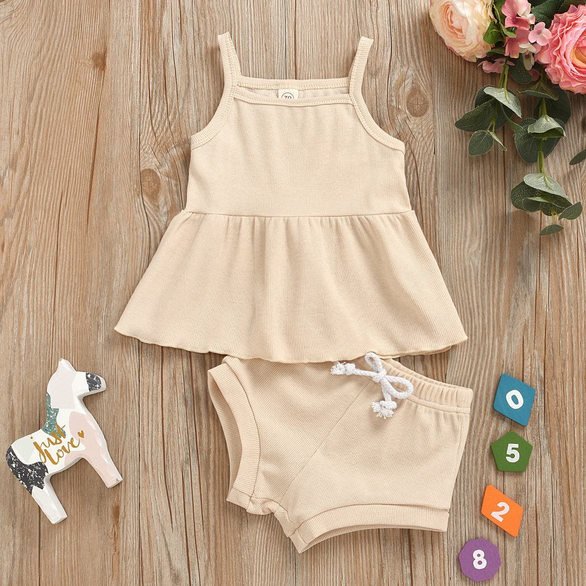 Set Orgánico Verano Bebé | Camiseta sin Mangas + Short Transpirable · Algodón Suave · 1–3 Años · Unisex · Diseño Cómodo y Natural