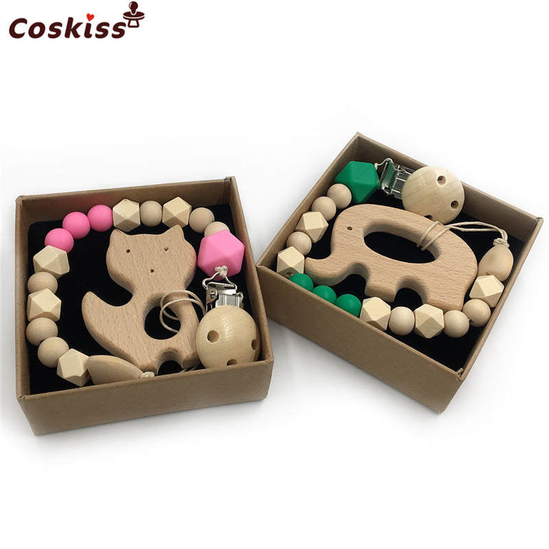 Set de 2 Mordederas Bebé Geabyte | Madera Orgánica Animal + Cuentas de Silicona Sensorial | Juguete Estimulante Ligero 3+ Meses | Regalo DIY Natural