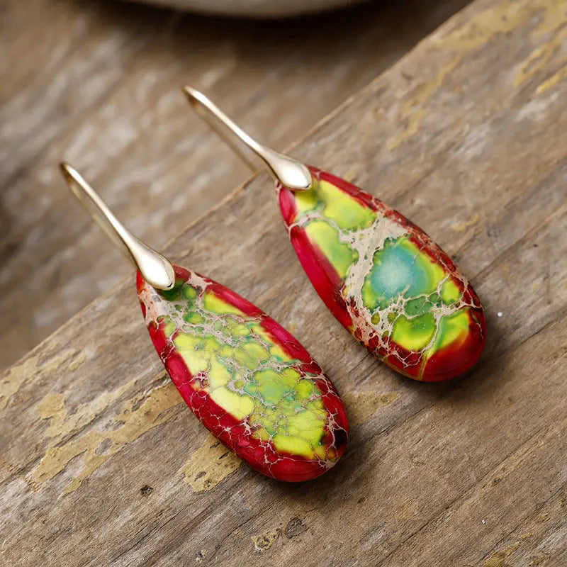 Aretes Colgantes “Teardrop” en Piedra Natural y Cobre | Diseño Artesanal Elegante · Estilo Boho Mineral · Joyería Eco-Consciente · 5.5cm