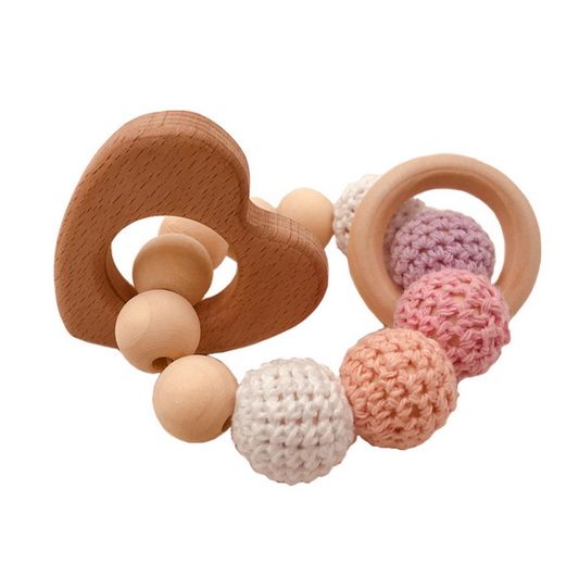 Set Sensorial Orgánico Bebé | Mordedera Animal + Pulsera de Madera + Aro Crochet · Estimulación Temprana · Diseño Natural · 0–24 Meses