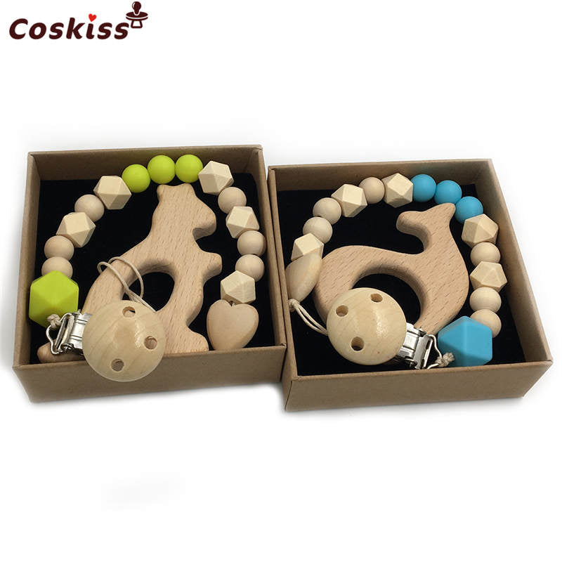 Set de 2 Mordederas Bebé Geabyte | Madera Orgánica Animal + Cuentas de Silicona Sensorial | Juguete Estimulante Ligero 3+ Meses | Regalo DIY Natural