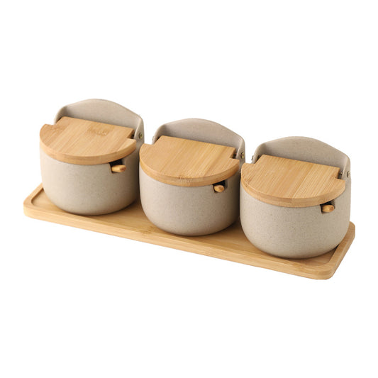 Frasco Japonés de Cerámica con Tapa de Bambú y Madera | Conservación Elegante para Especias y Condimentos · Diseño Artesanal Minimalista · 1pc / Set x2 / Set x3