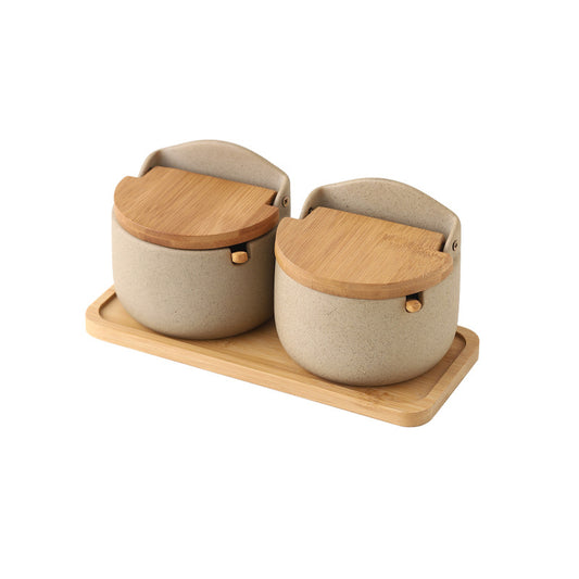 Frasco Japonés de Cerámica con Tapa de Bambú y Madera | Conservación Elegante para Especias y Condimentos · Diseño Artesanal Minimalista · 1pc / Set x2 / Set x3