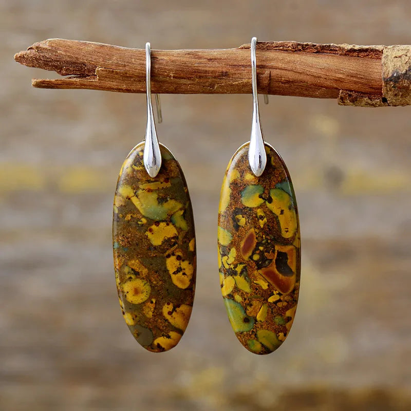 Aretes Colgantes en Piedra Natural y Cobre | Diseño Artesanal Elegante · Estilo Boho Chic · Regalo Visual Eco-Consciente · 65mm