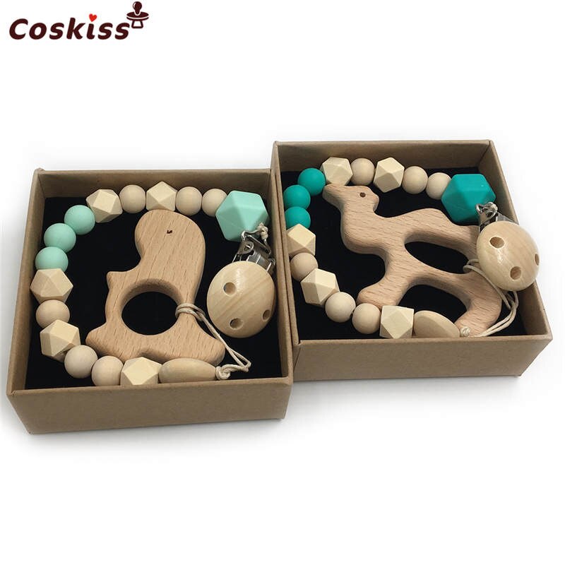 Set de 2 Mordederas Bebé Geabyte | Madera Orgánica Animal + Cuentas de Silicona Sensorial | Juguete Estimulante Ligero 3+ Meses | Regalo DIY Natural