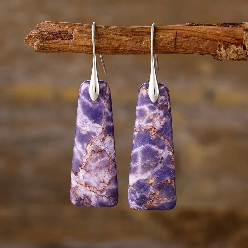 Aretes Lágrima en Piedra Natural y Cobre | Diseño Artesanal Casual · Joyería Bohemia · Regalo Visual Eco-Consciente · 5.5 cm