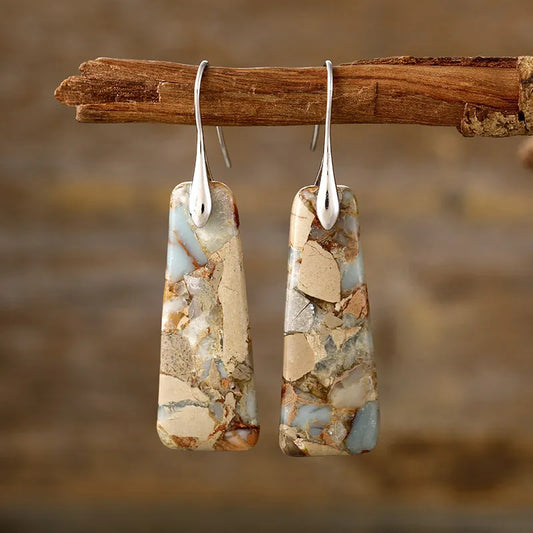 Aretes Lágrima en Piedra Natural y Cobre | Diseño Artesanal Casual · Joyería Bohemia · Regalo Visual Eco-Consciente · 5.5 cm