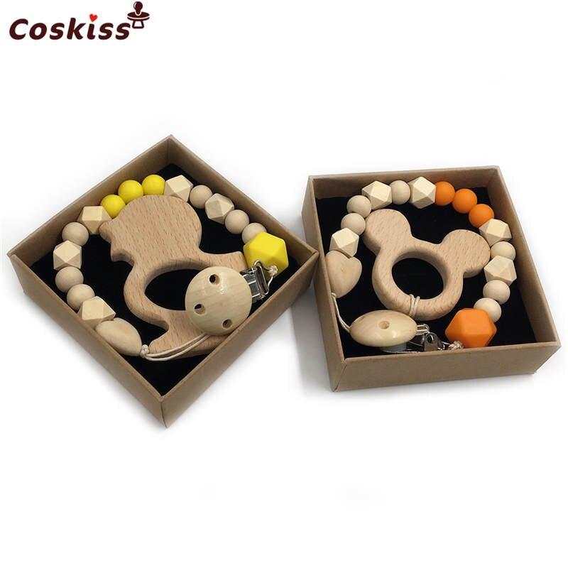 Set de 2 Mordederas Bebé Geabyte | Madera Orgánica Animal + Cuentas de Silicona Sensorial | Juguete Estimulante Ligero 3+ Meses | Regalo DIY Natural
