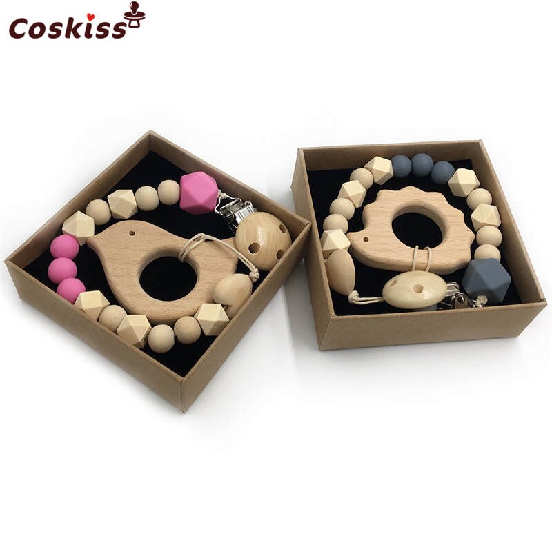 Set de 2 Mordederas Bebé Geabyte | Madera Orgánica Animal + Cuentas de Silicona Sensorial | Juguete Estimulante Ligero 3+ Meses | Regalo DIY Natural