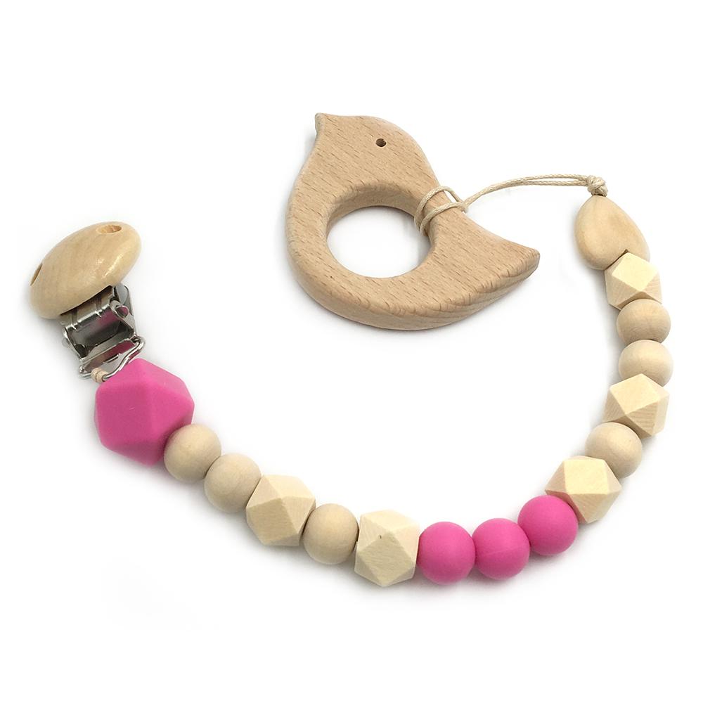 Set de 2 Mordederas Bebé Geabyte | Madera Orgánica Animal + Cuentas de Silicona Sensorial | Juguete Estimulante Ligero 3+ Meses | Regalo DIY Natural