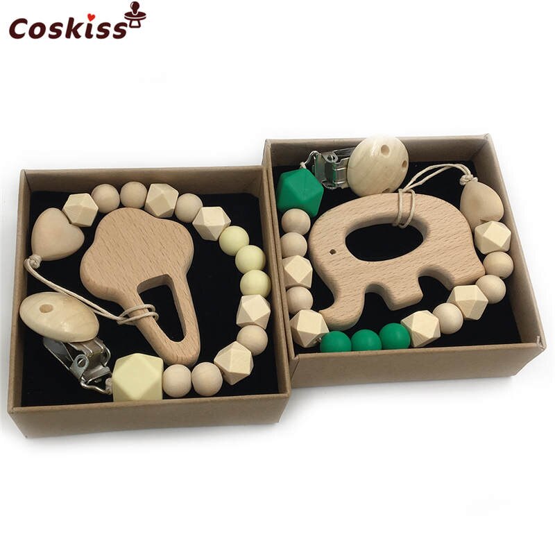 Set de 2 Mordederas Bebé Geabyte | Madera Orgánica Animal + Cuentas de Silicona Sensorial | Juguete Estimulante Ligero 3+ Meses | Regalo DIY Natural