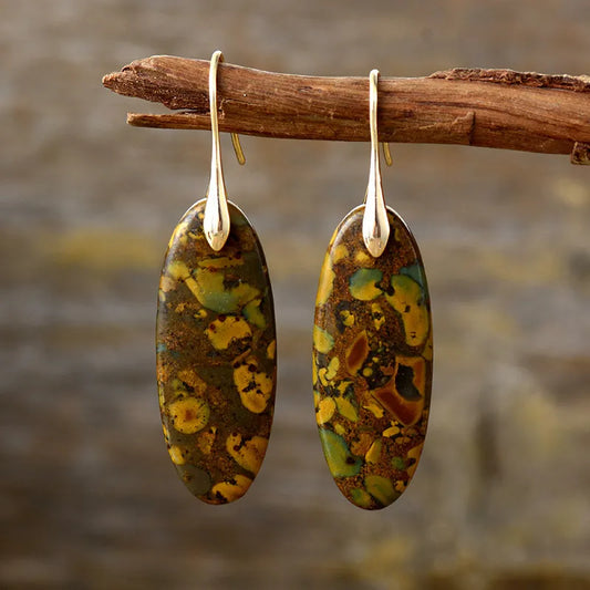 Aretes Colgantes en Piedra Natural y Cobre | Diseño Artesanal Elegante · Estilo Boho Chic · Regalo Visual Eco-Consciente · 65mm