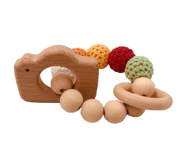 Set Sensorial Orgánico Bebé | Mordedera Animal + Pulsera de Madera + Aro Crochet · Estimulación Temprana · Diseño Natural · 0–24 Meses