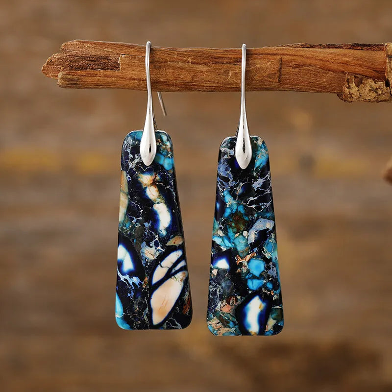 Aretes Lágrima en Piedra Natural y Cobre | Diseño Artesanal Casual · Joyería Bohemia · Regalo Visual Eco-Consciente · 5.5 cm