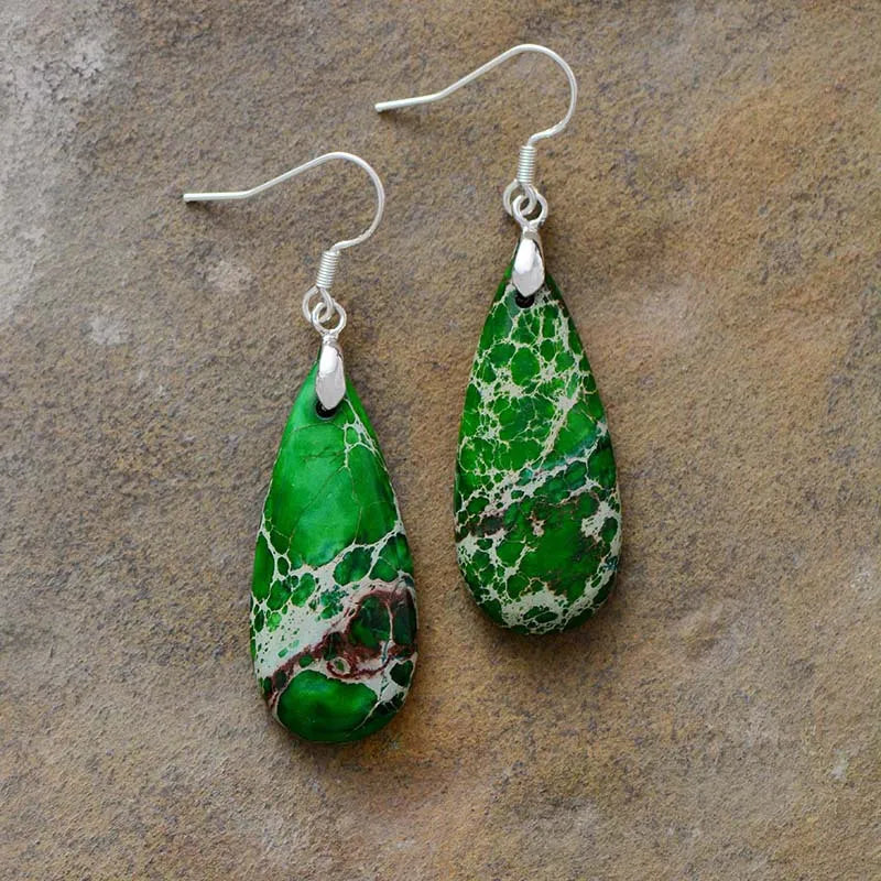 Aretes Lágrima de Piedra Natural y Cobre | Diseño Artesanal Casual · Joyería Bohemia · Regalo Visual Eco-Consciente · 60mm