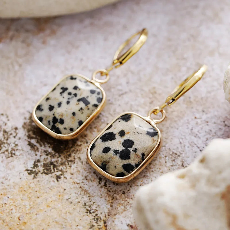 Aretes Colgantes de Piedra Natural y Cobre | Diseño Mineral Artesanal · Estilo Boho Chic · Joya Eco-Consciente · 60mm