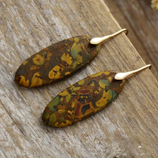 Aretes Colgantes en Piedra Natural y Cobre | Diseño Artesanal Elegante · Estilo Boho Chic · Regalo Visual Eco-Consciente · 65mm