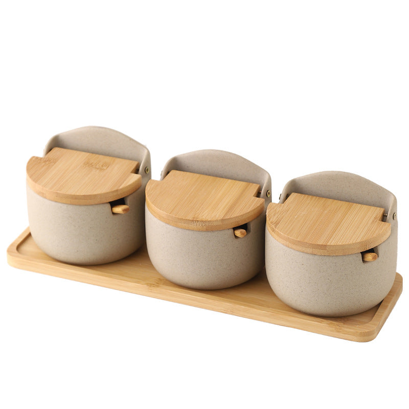 Frasco Japonés de Cerámica con Tapa de Bambú y Madera | Conservación Elegante para Especias y Condimentos · Diseño Artesanal Minimalista · 1pc / Set x2 / Set x3