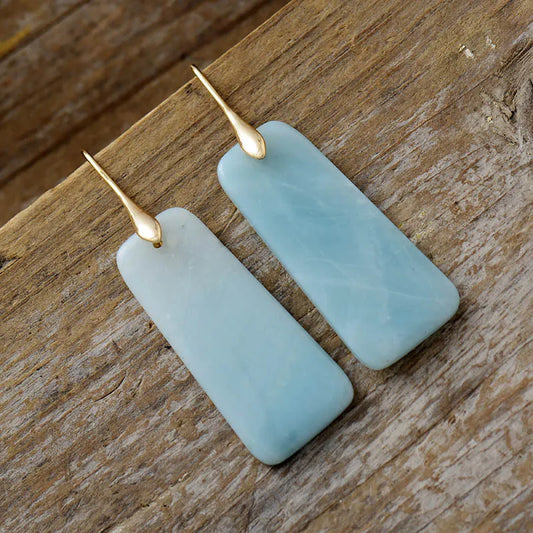 Aretes Geométricos de Piedra Natural y Cobre | Diseño Artesanal Moderno · Joyería Eco-Chic · Regalo Visual Bohemio · 60mm