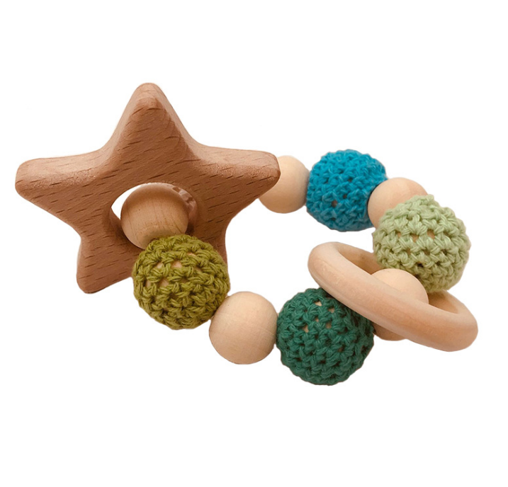 Set Sensorial Orgánico Bebé | Mordedera Animal + Pulsera de Madera + Aro Crochet · Estimulación Temprana · Diseño Natural · 0–24 Meses
