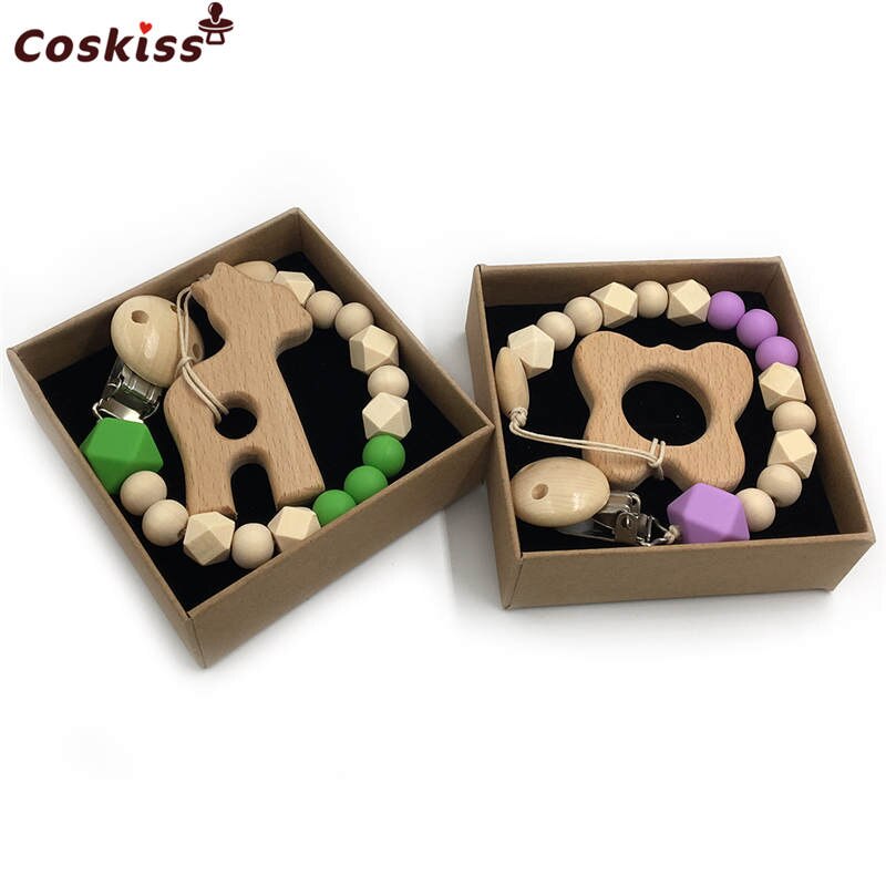 Set de 2 Mordederas Bebé Geabyte | Madera Orgánica Animal + Cuentas de Silicona Sensorial | Juguete Estimulante Ligero 3+ Meses | Regalo DIY Natural