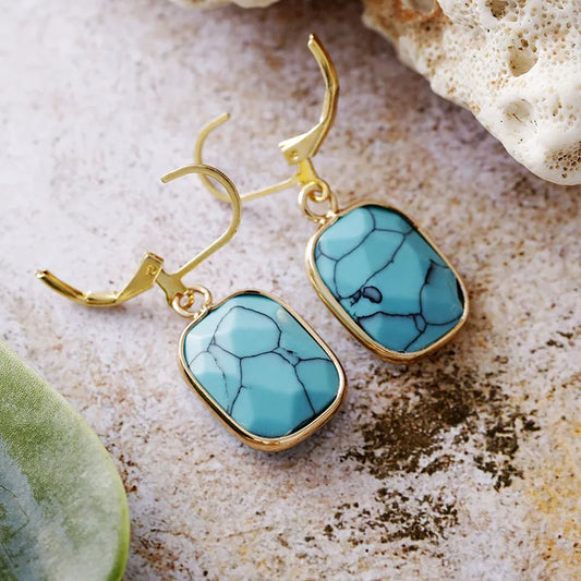 Aretes Colgantes de Piedra Natural y Cobre | Diseño Mineral Artesanal · Estilo Boho Chic · Joya Eco-Consciente · 60mm